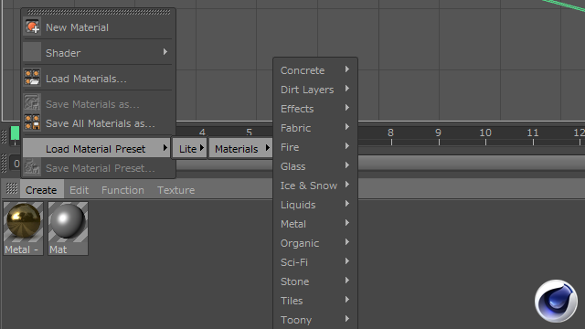Cinema4D：マテリアルプリセット