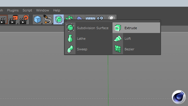 Cinema4D：Extrude（押し出し）を追加