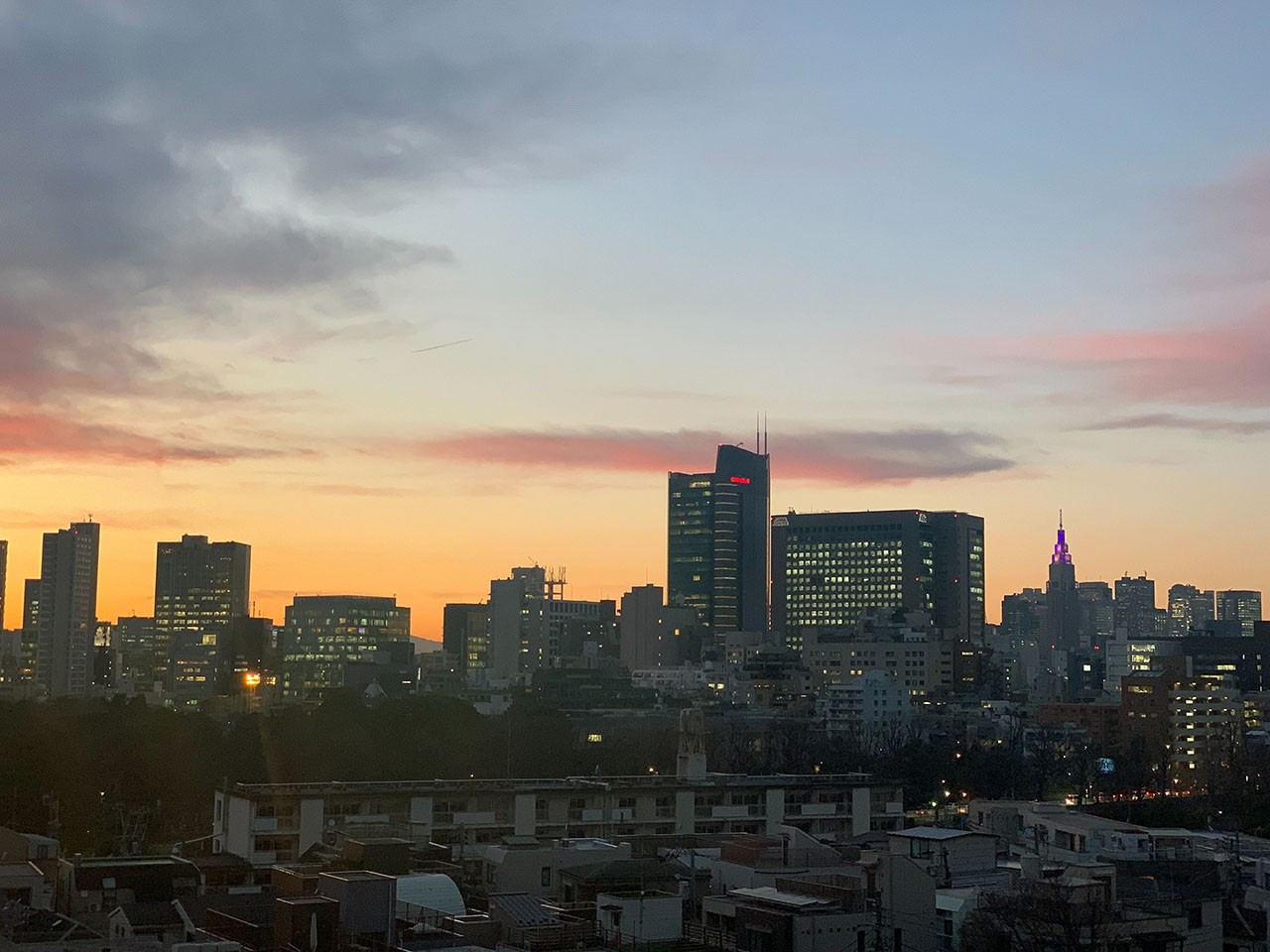 執務エリアから見える夕焼け